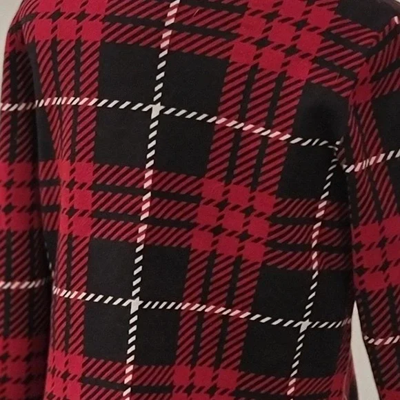 Anne Klein Womens Red Black Plaid Mock Neck 3/4 Sleeve Knit Sweater Size S - Picture 3 of 5